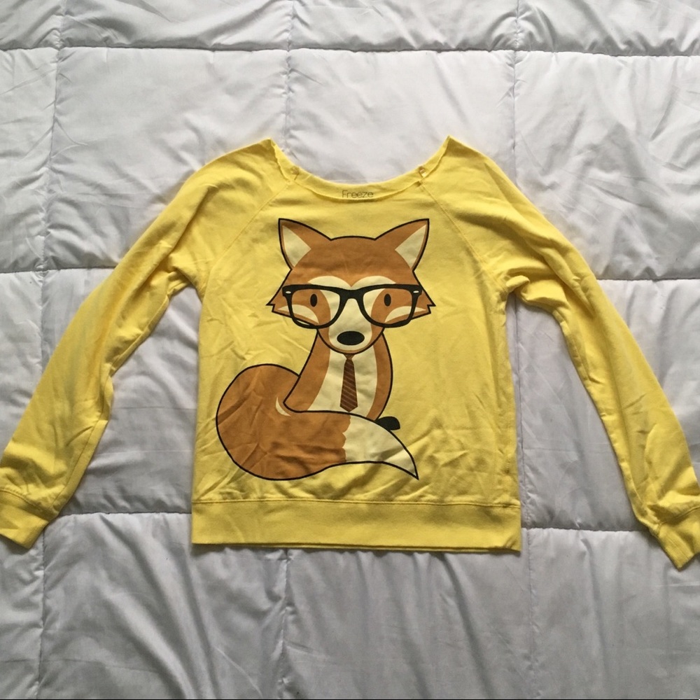 Yellow Cute Fox with Glasses Sweatshirt Size M